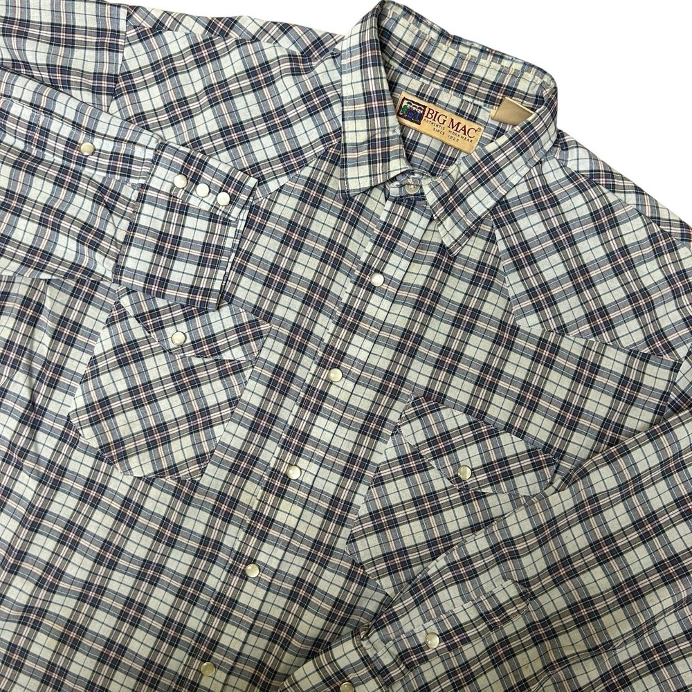 VTG Big Mac Shirt Mens Size 2XL Plaid Flannel Long Sleeve Workwear Pearl Snap